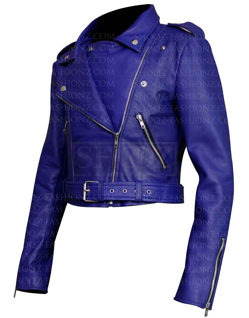 Women's Royal Blue Biker Leather Jacket